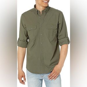 Brooks Brothers Safari Shirt, Cotton Stretch Canvas Button Down, size L